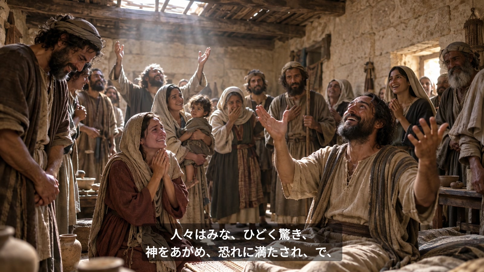 聖書場面：群衆の畏敬と賛美