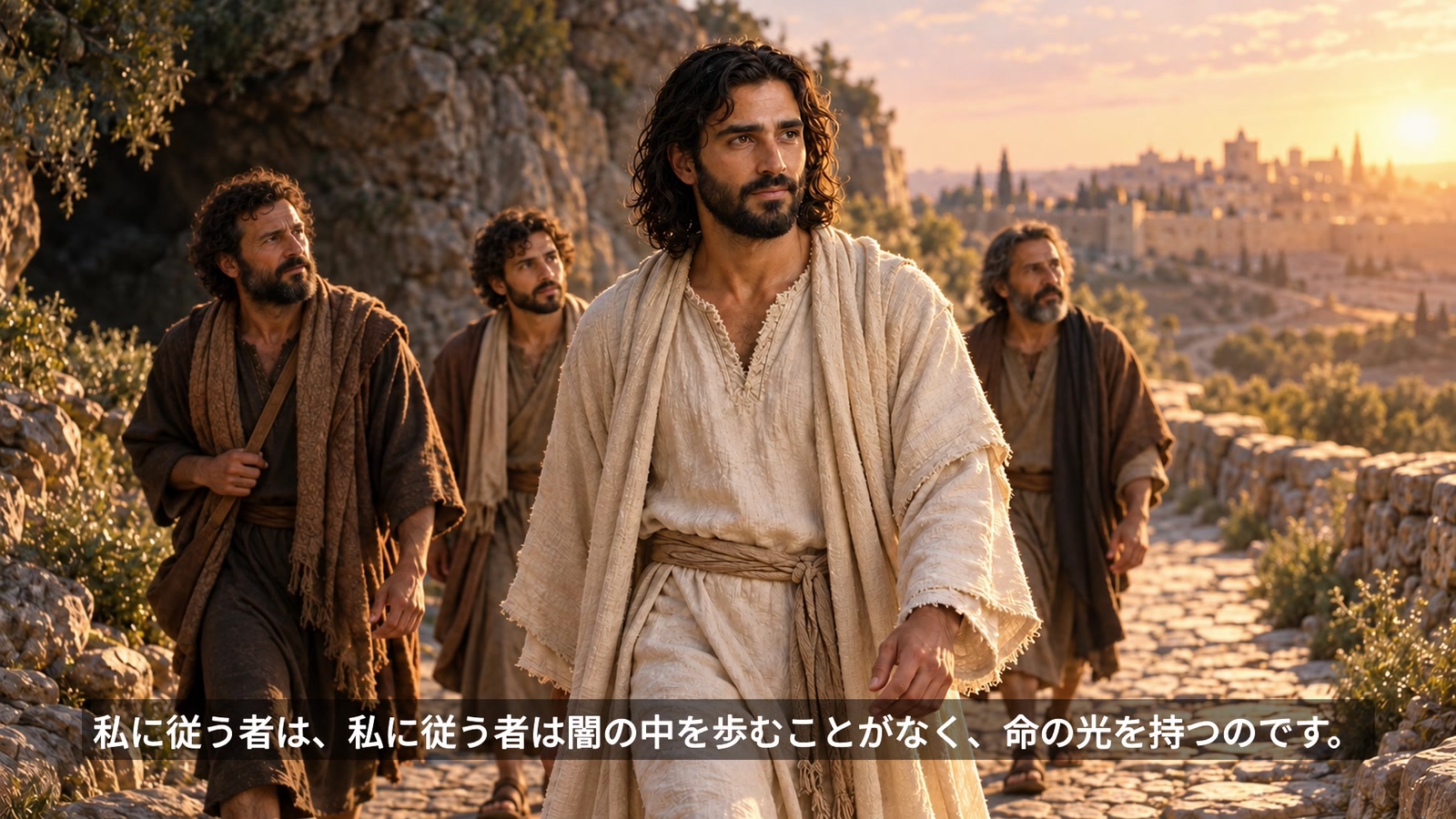 動画内でジーザスと弟子たちが歩く姿を描いたイメージ映像